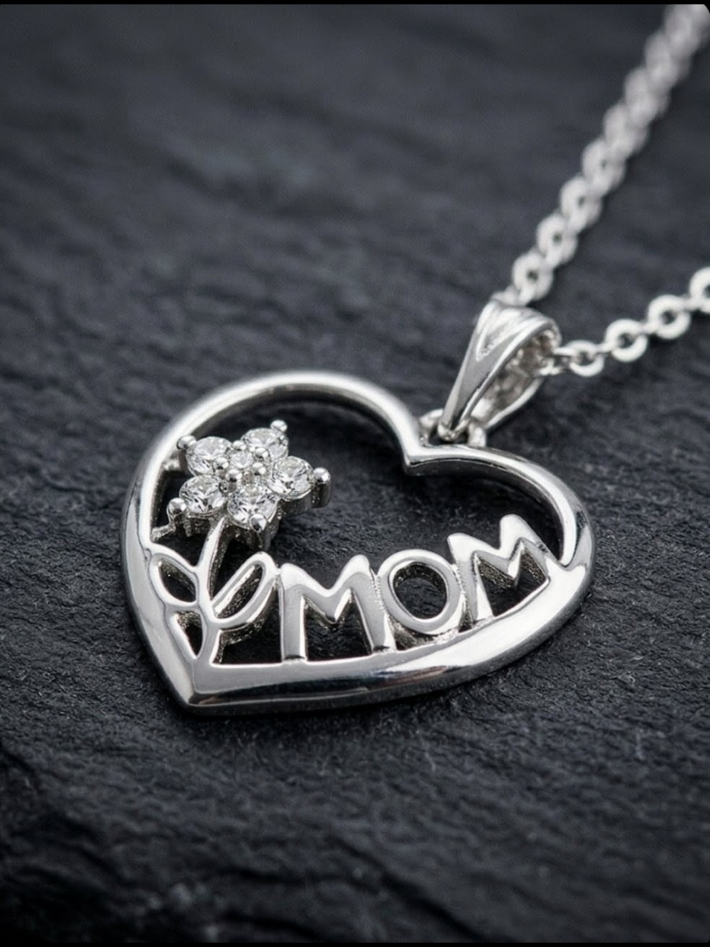925 Sterling Silver Overlay Mom Heart Necklace Floral | Mother's Day